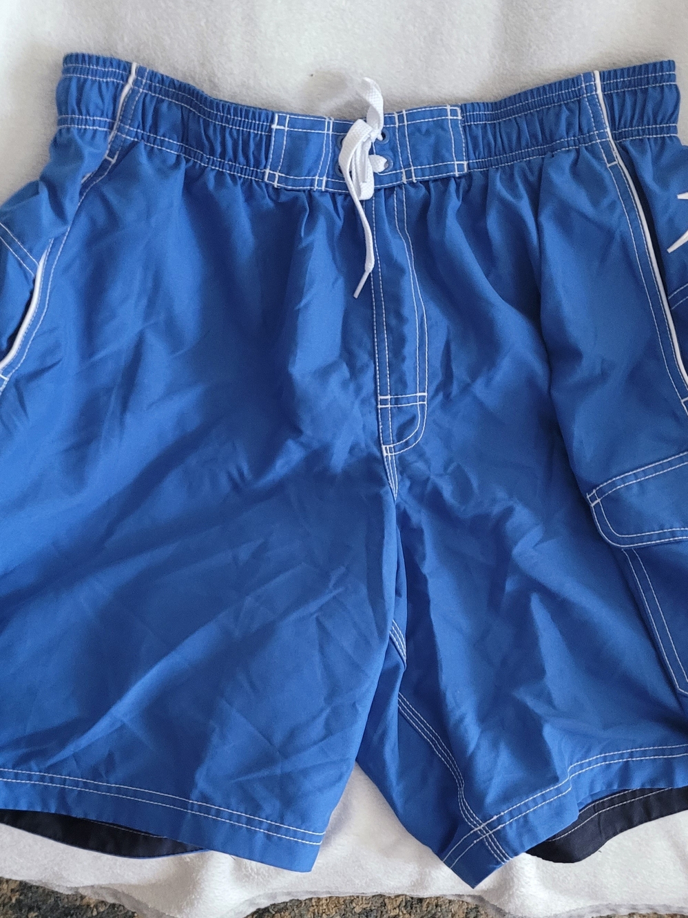 Speedo Royal Blue Athletic Swim Shorts with White Drawstring